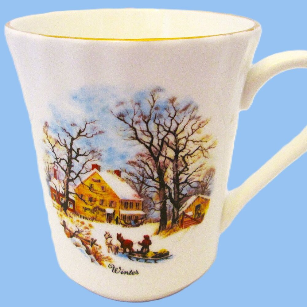 "Winter" horses & sleigh scene bone china Queensway Staffordshire England